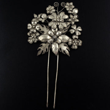 Handmade Miao Filigreed 2-Prong Floral Costume Hair Stick